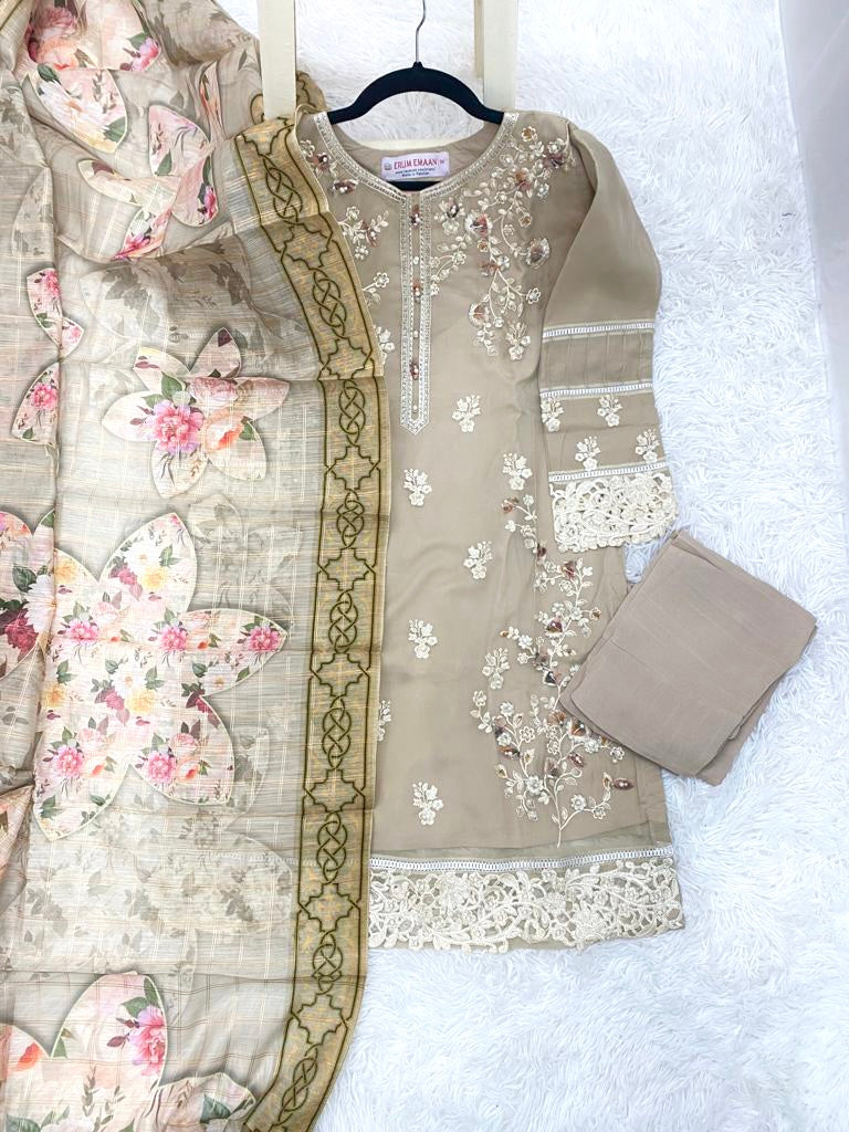 Beige Organza 3PC Outfit M-L