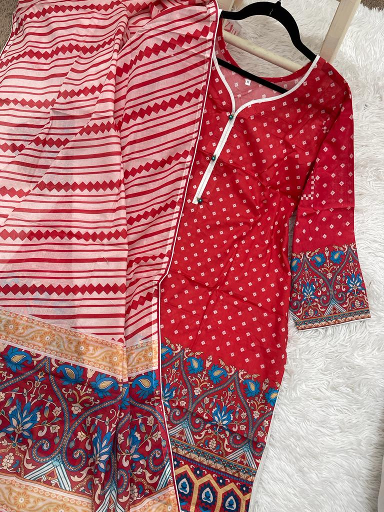 2Pcs Soft Lawn Chunri Print Outfit XL