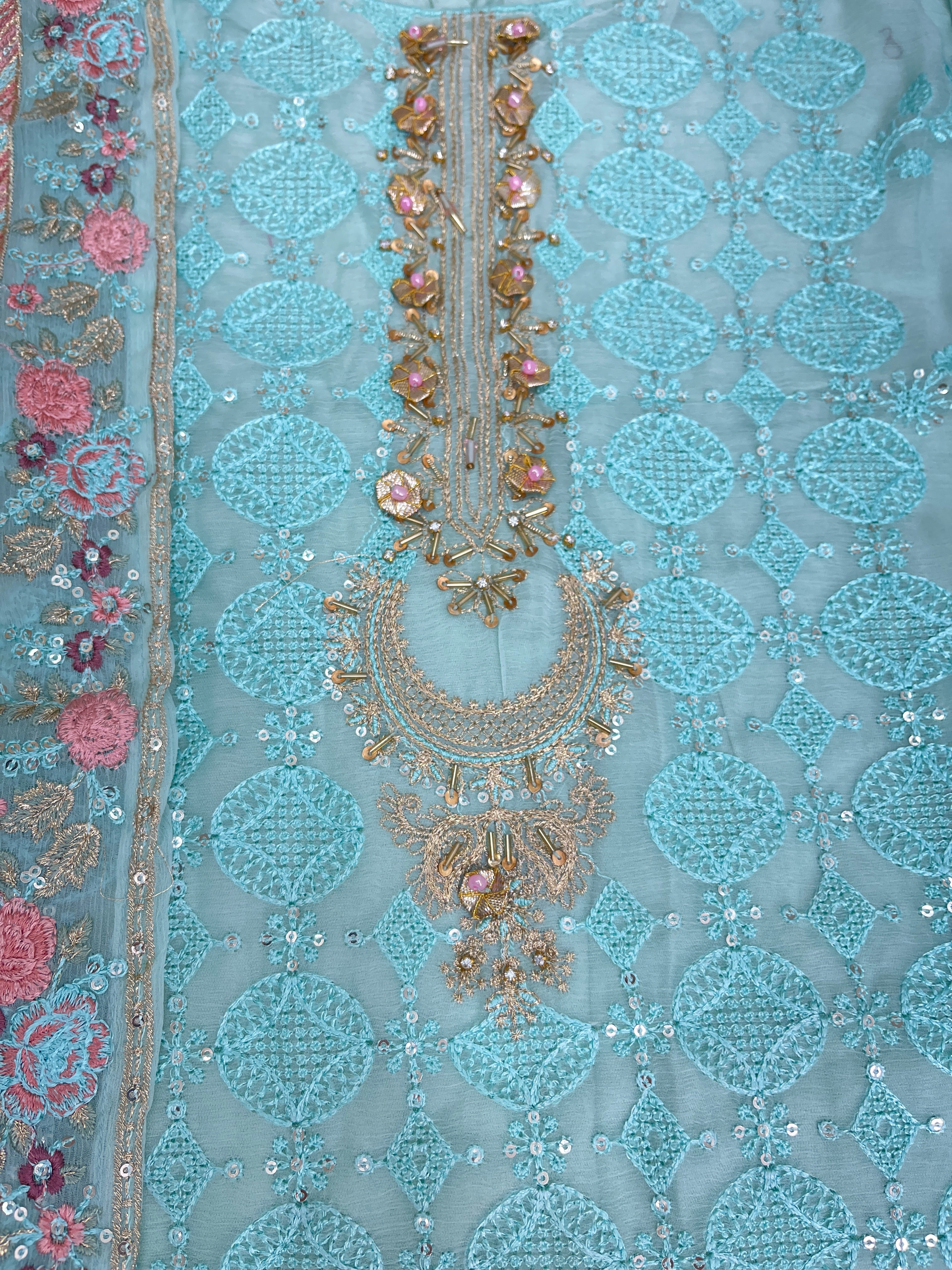 3PC Fancy Blue Outfit with Embroidery