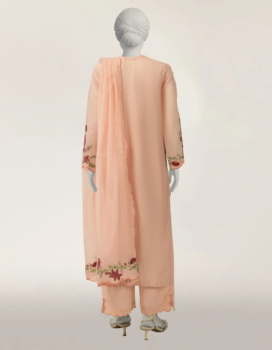 J. Pink Cotton Silk Embroidered 3 Piece Stitched Suit