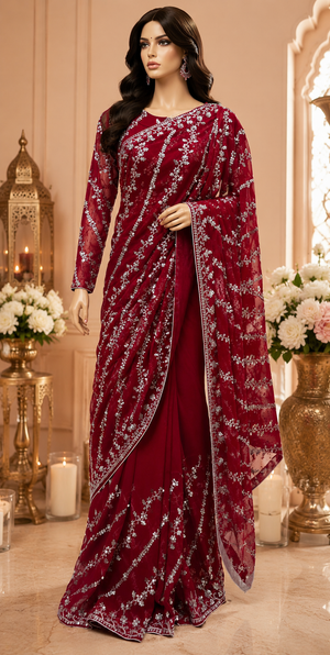 pakistani red saree