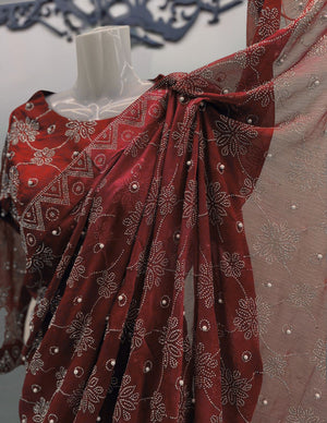 red indian saree