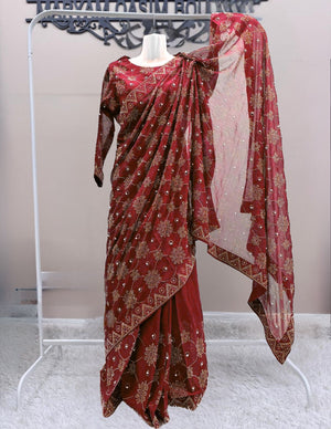 red indian saree