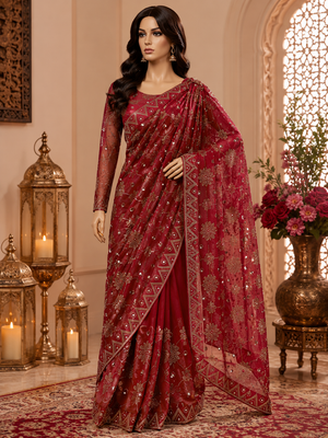 red indian saree