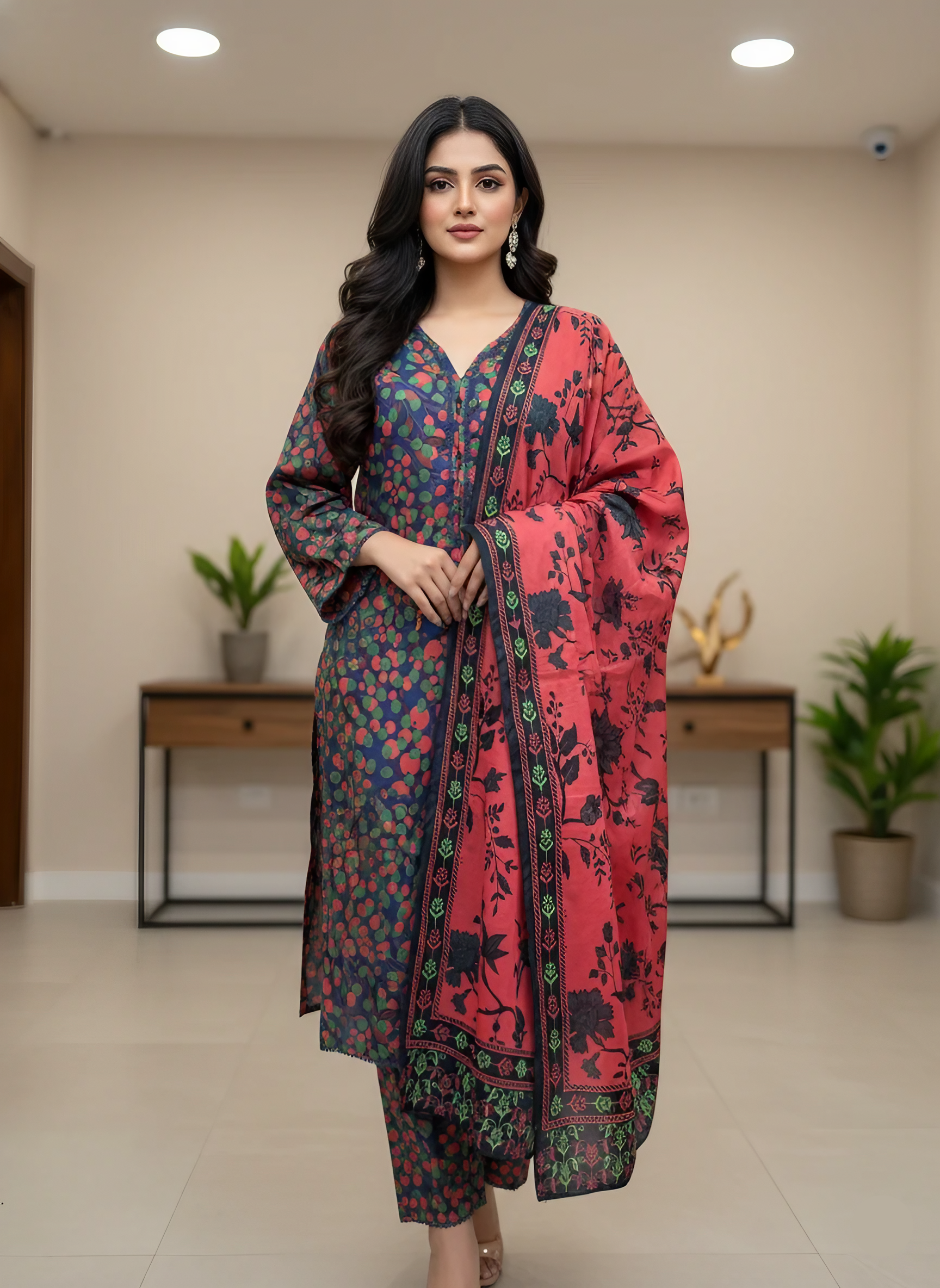 3 Piece Lawn Printed Suit for Women – Summer Shirt, Trousers & Dupatta Set