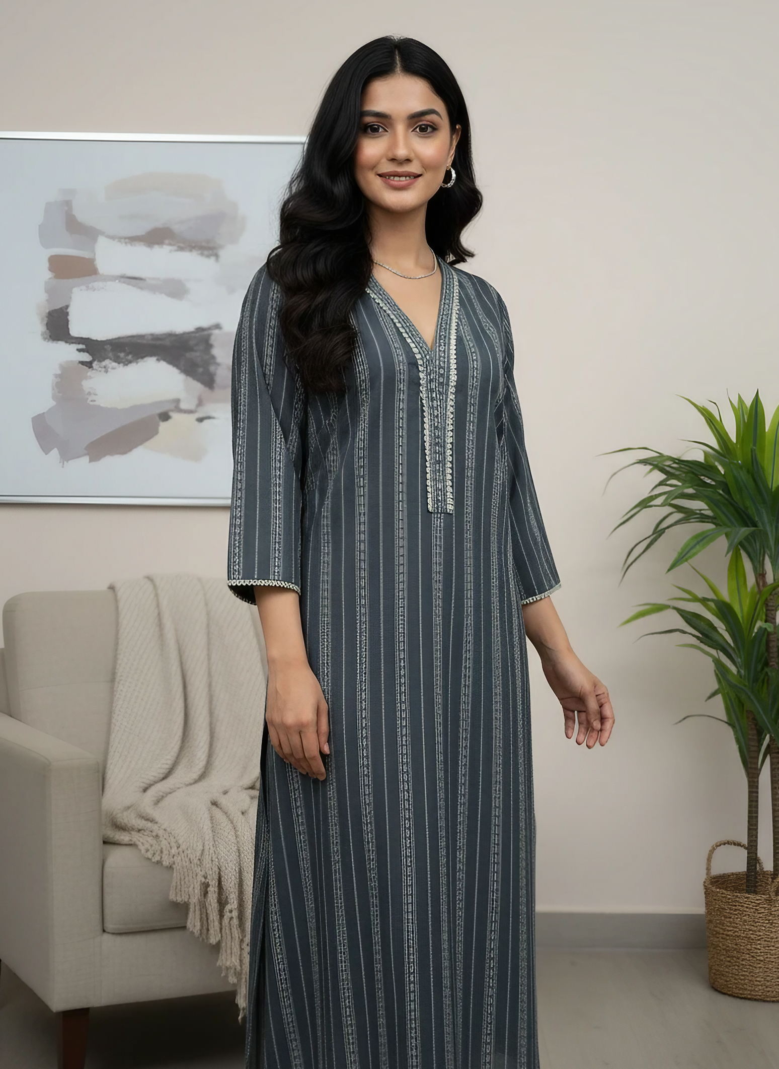 Women X-Large Lawn Shirt – Neck Lace Design