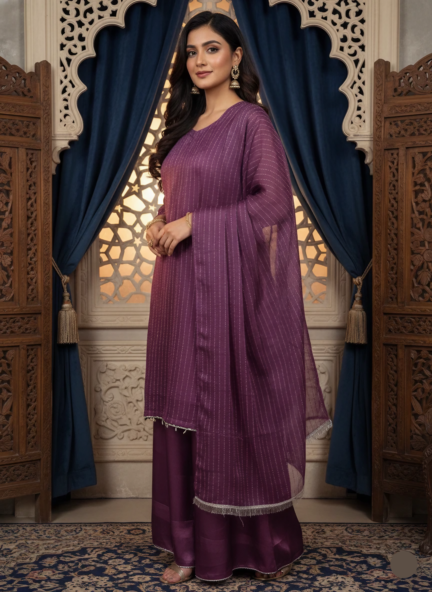 3-Piece Chiffon Suit with Palazzo Pants & Dupatta