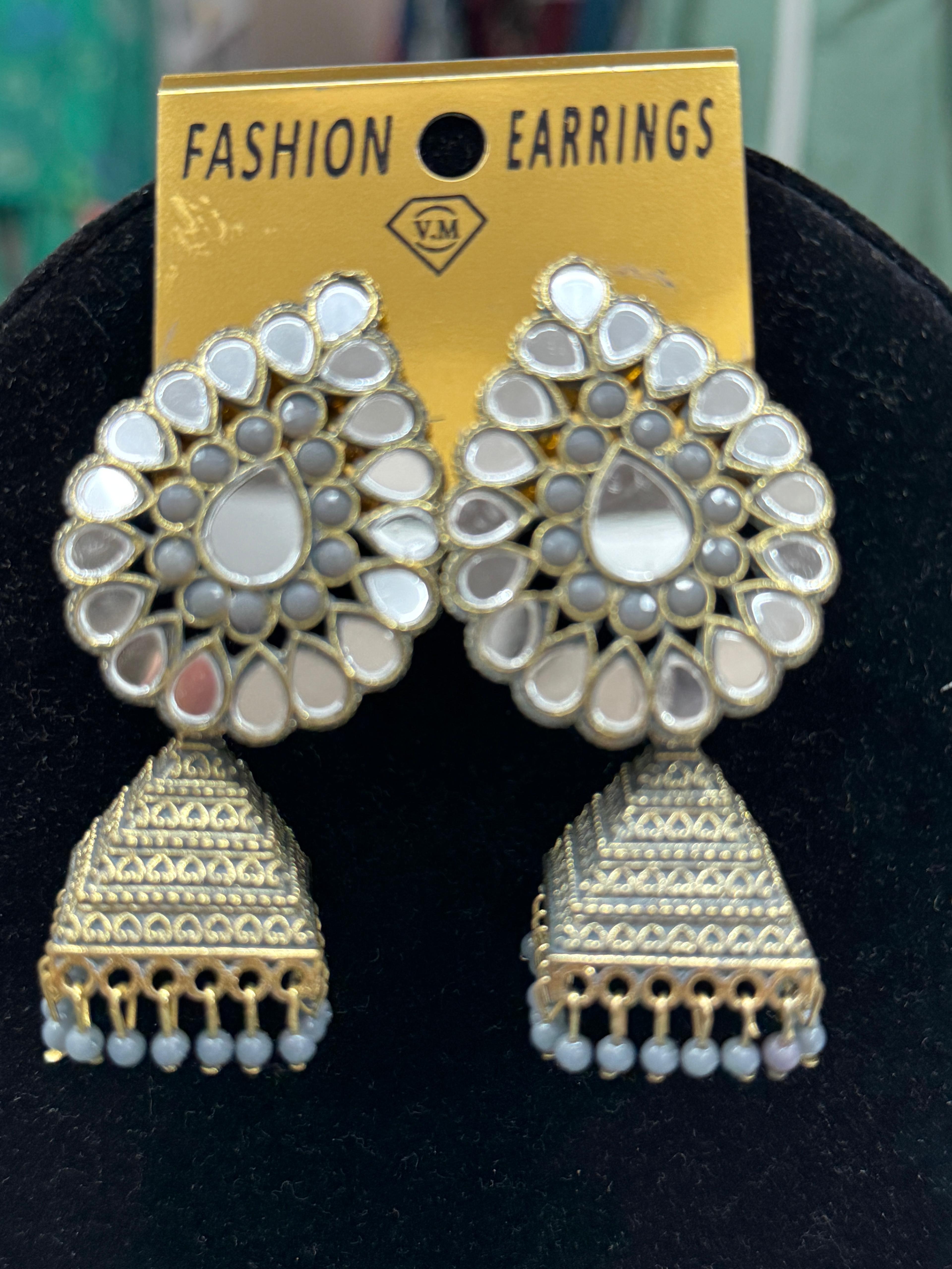 white jhumka earrings Canada
Pakistani white earrings
mirror work jhumka jewelry
ethnic gold earrings women