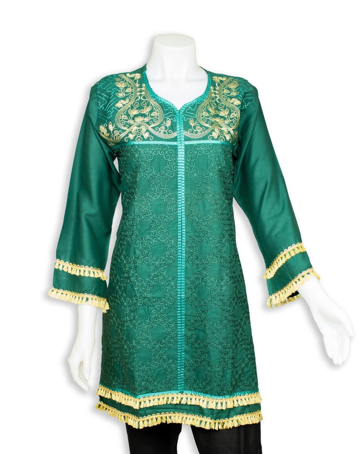 Embroidered Cotton Green Kurti