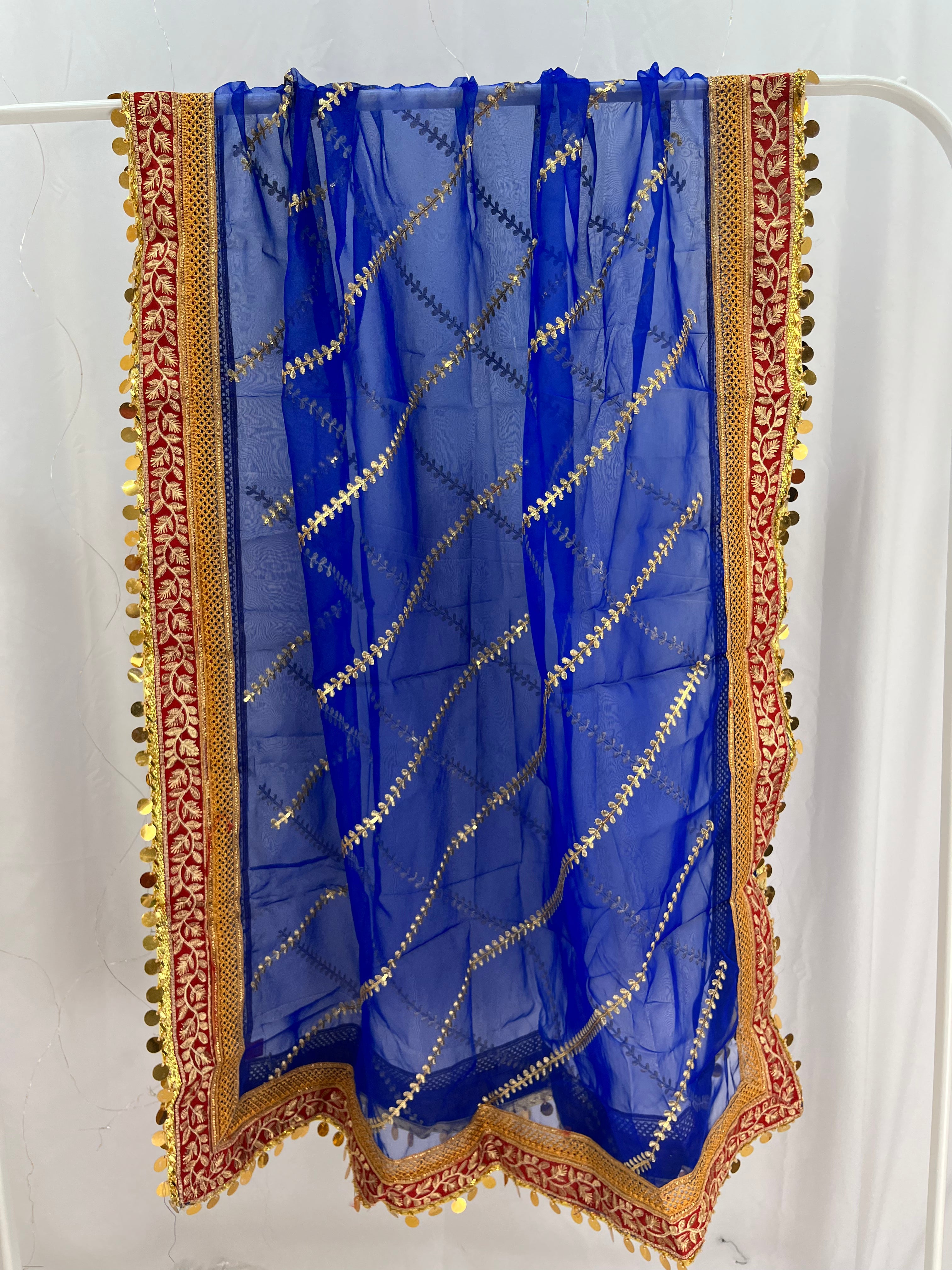 Blue Organza Dupatta with Gold Border