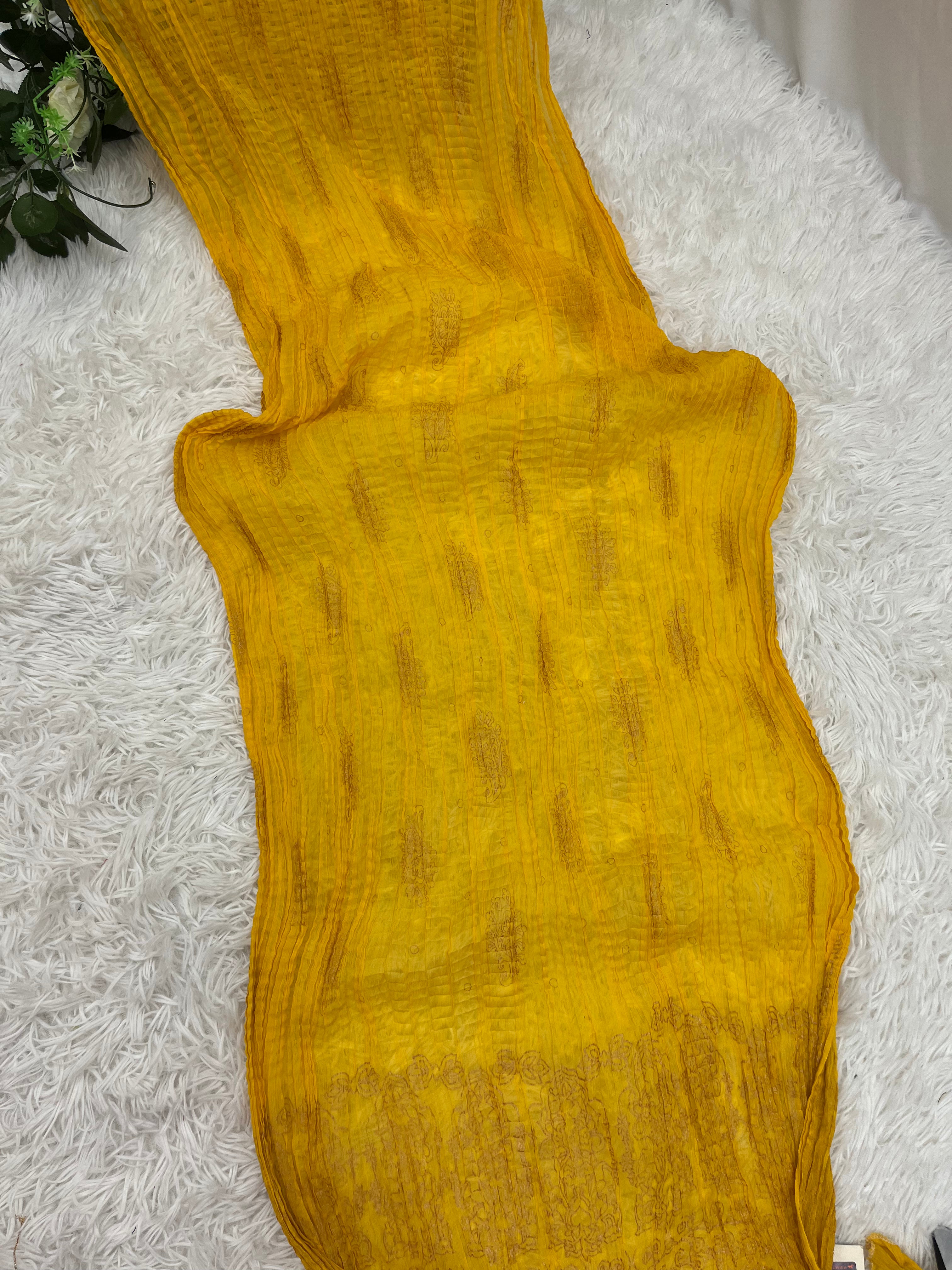 Yellow Cotton Crinkle Dupatta for girls