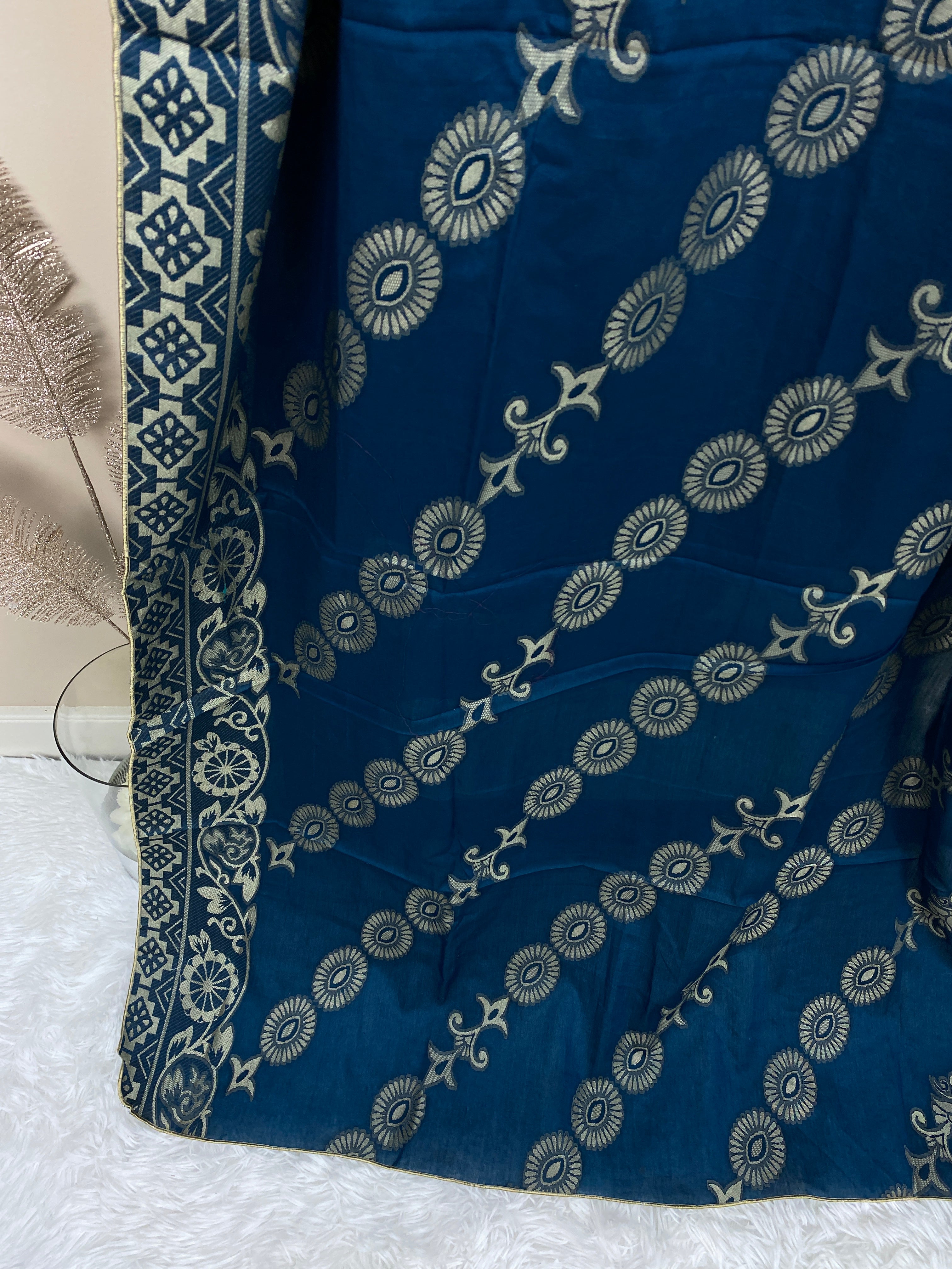 Blue Jacquard Lawn Dupatta