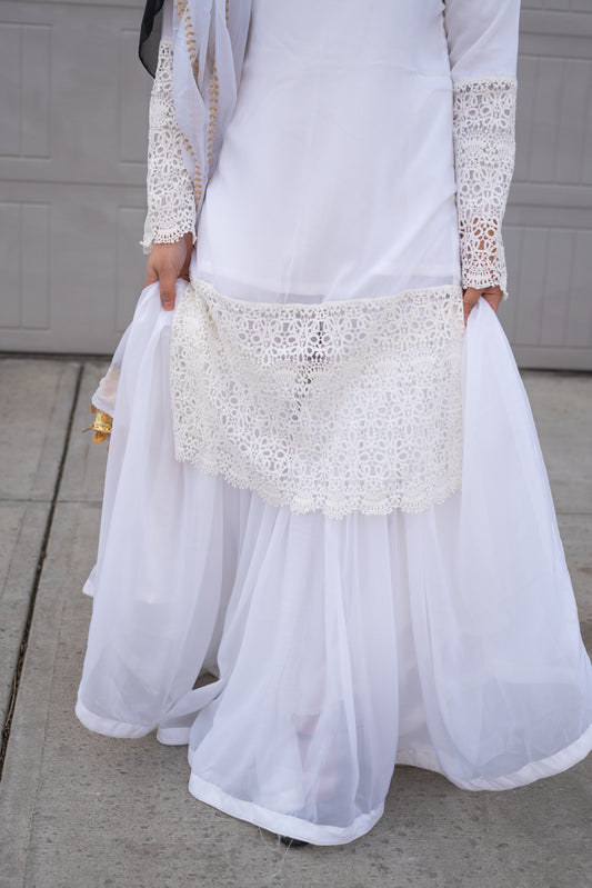 Chiffon White Lace Kurti S-XXL *