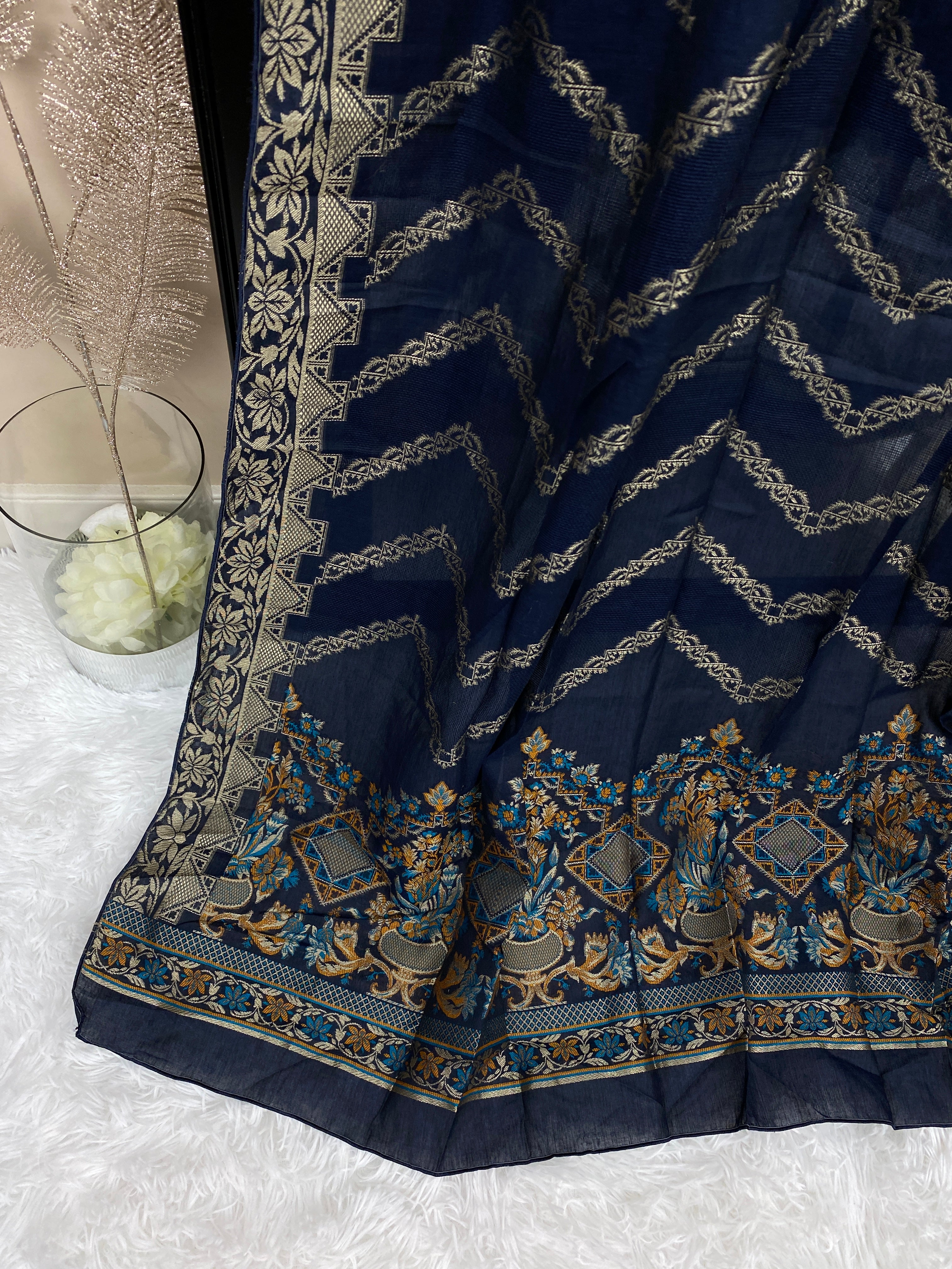 Navy Blue Jacquard Lawn Dupatta