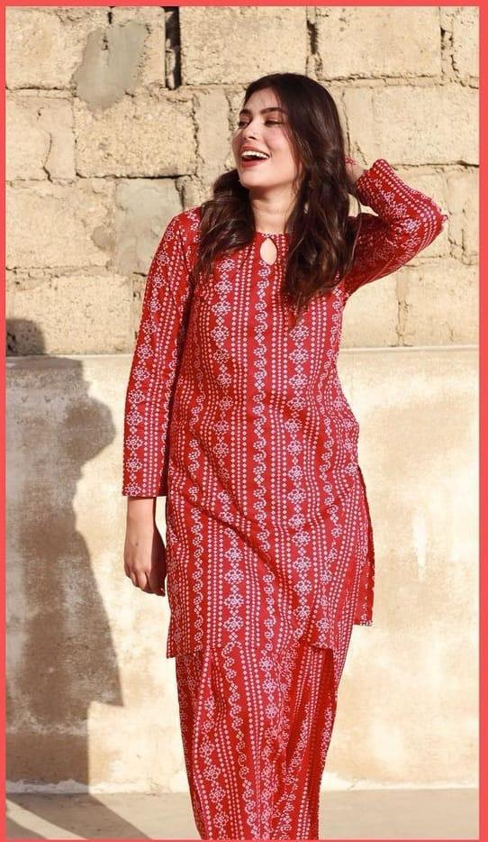 Red Chunri Printed Cotton 3-Piece Outfit