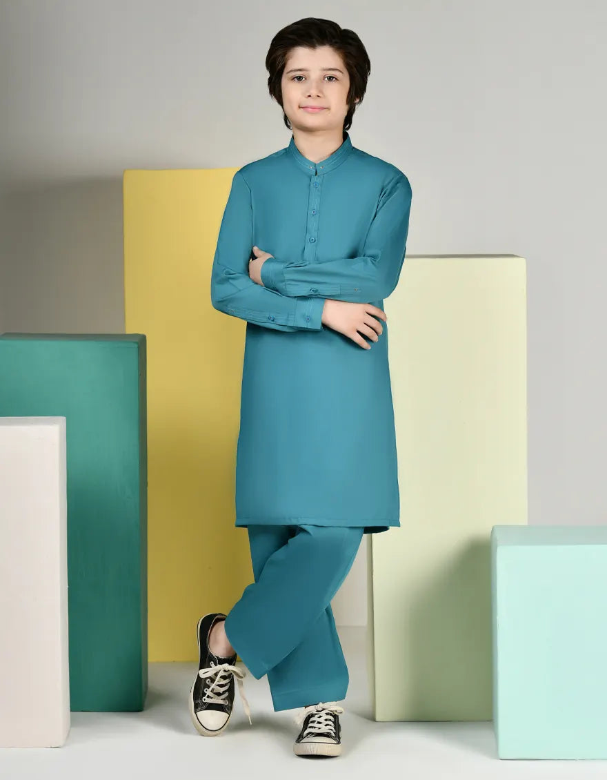 Boys’ Sea Green Blended Kameez Shalwar – J. Junaid Jamshed