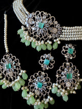 Elegant Choker Set – White & Aqua Pearls ✨💙