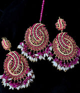 Elegant Earrings & Tika Set – Red Stone & White Pearls ✨❤️🤍