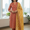 3-Pcs Women’s Lawn Printed Suit Summer Outfit with Lace Stitching