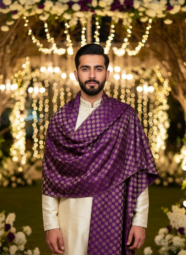 Original J. Purple Groom Shawl | Luxury Jacquard Wedding Shawl for Men