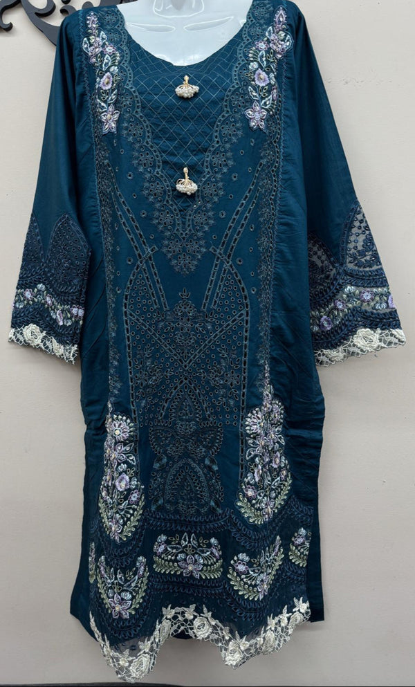 Soft Cotton Chikankari Embroidered 3Pc Outfit with Hand Embellishment