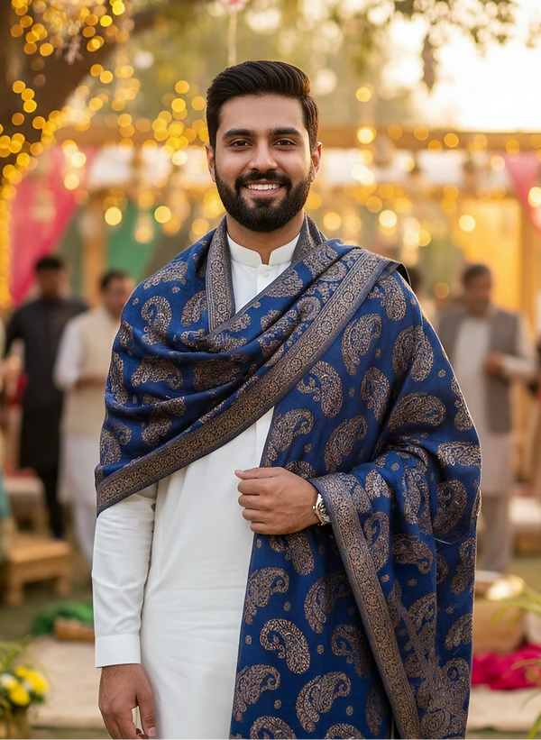 Original J. Royal Blue Jacquard Groom Shawl