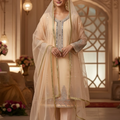 Peach Organza  embroidered Real Mirror work Suit (3PC) - Maryam Qasim Boutique