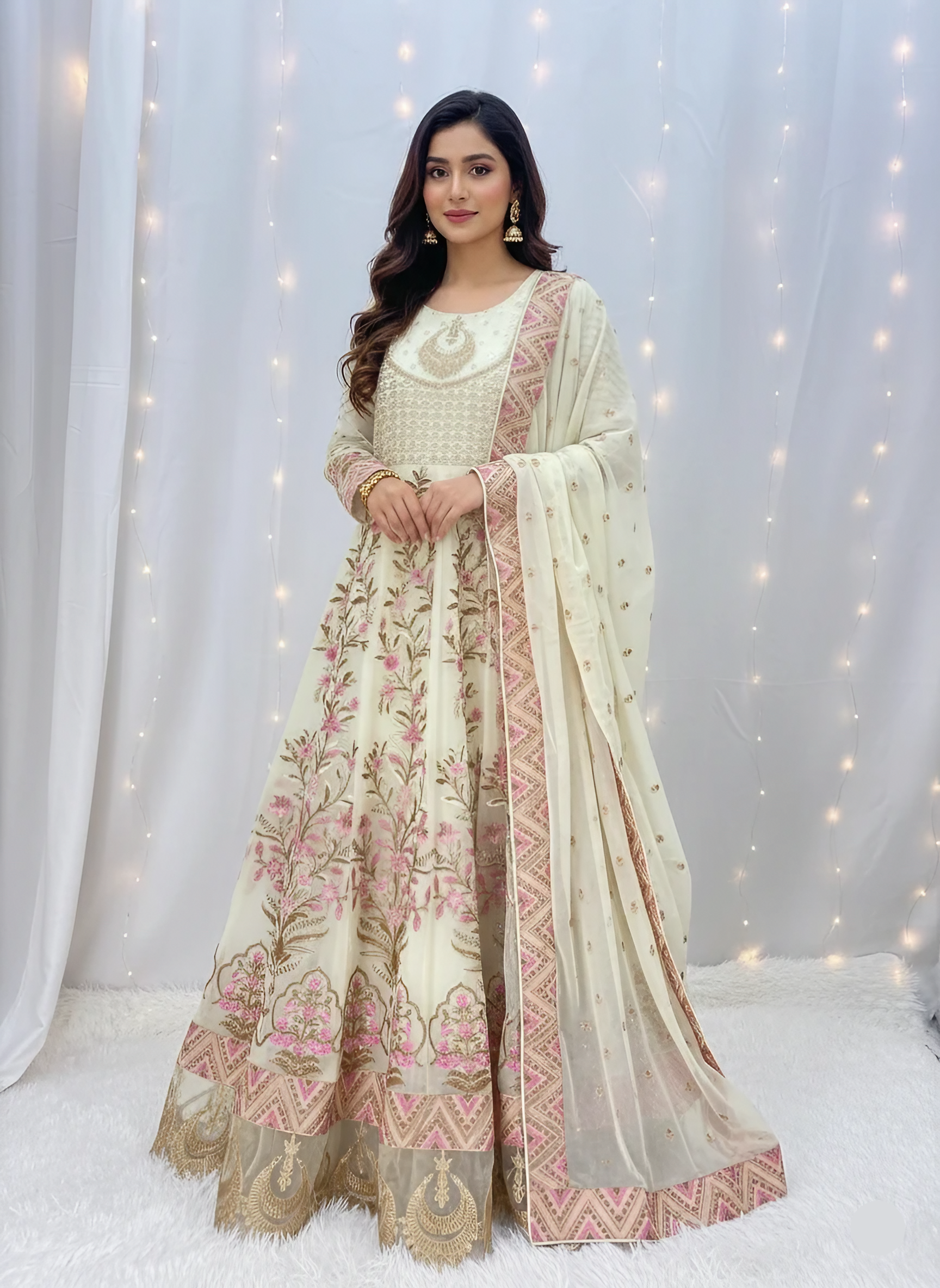 3-Piece Chiffon Fully Embroidered Maxi Suit with Dupatta & Trouser