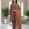 3-Pcs Lawn Printed Outfit with Lace