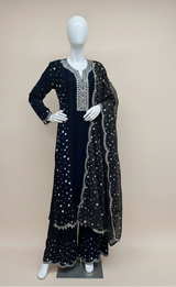 Elegant Black 3-Piece Velvet Embroidered Ensemble for Women – Luxury Formal Wear with Chiffon Dupatta