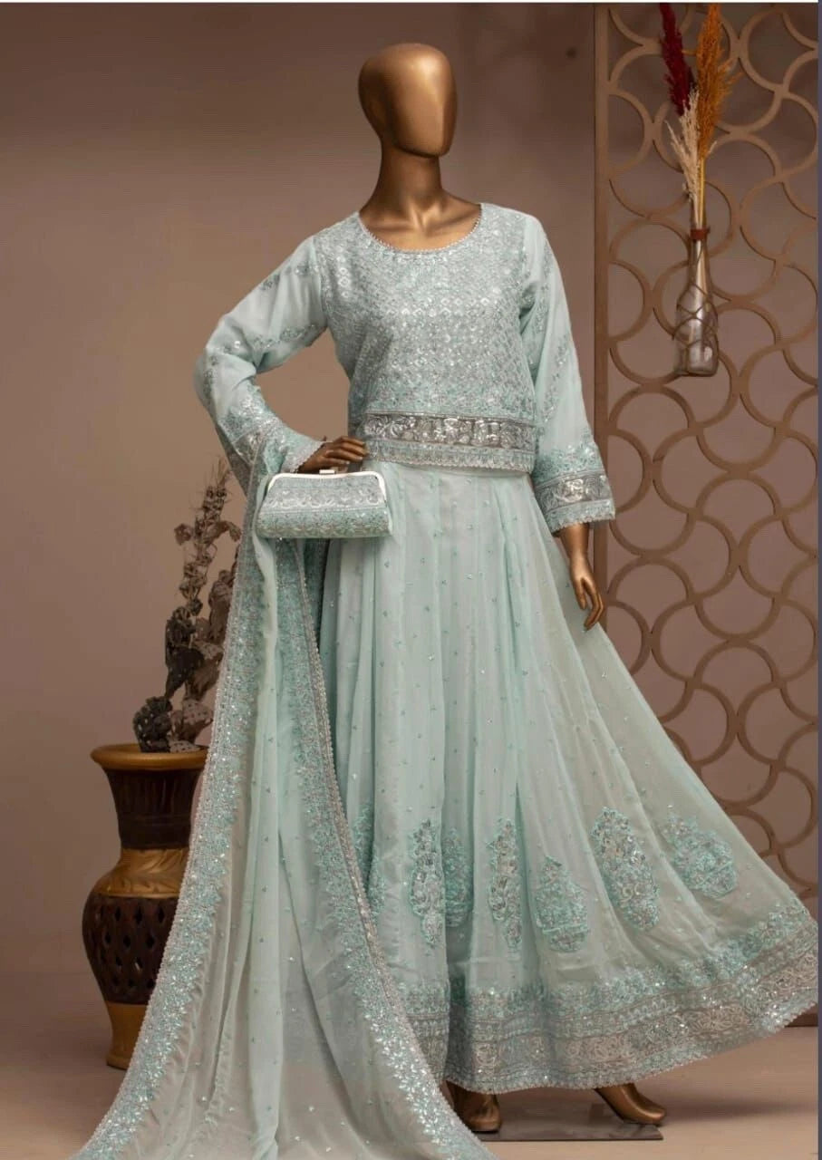 Erum Eman 4-Piece Sheefon Embroidered Lehenga Outfit – Elegant Party & Wedding Wear