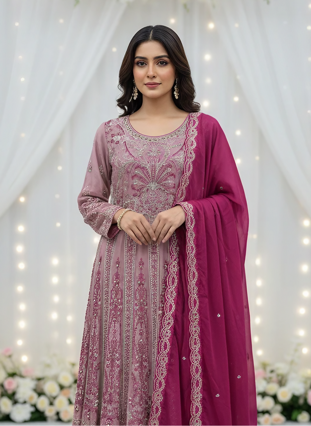 3-Piece Mesori Silk Fully Embroidered Maxi Suit with Chiffon Dupatta