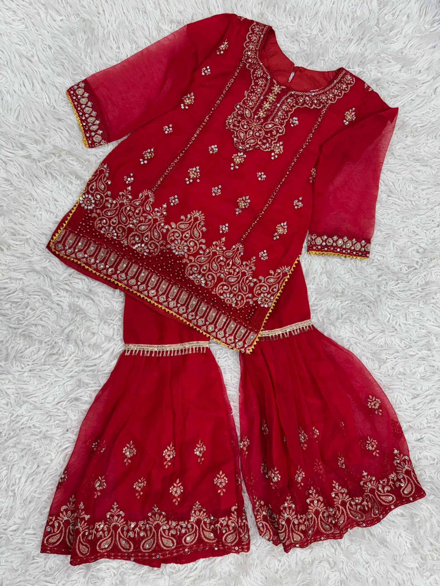 Beautiful Red Gharara 3-Piece for Girls