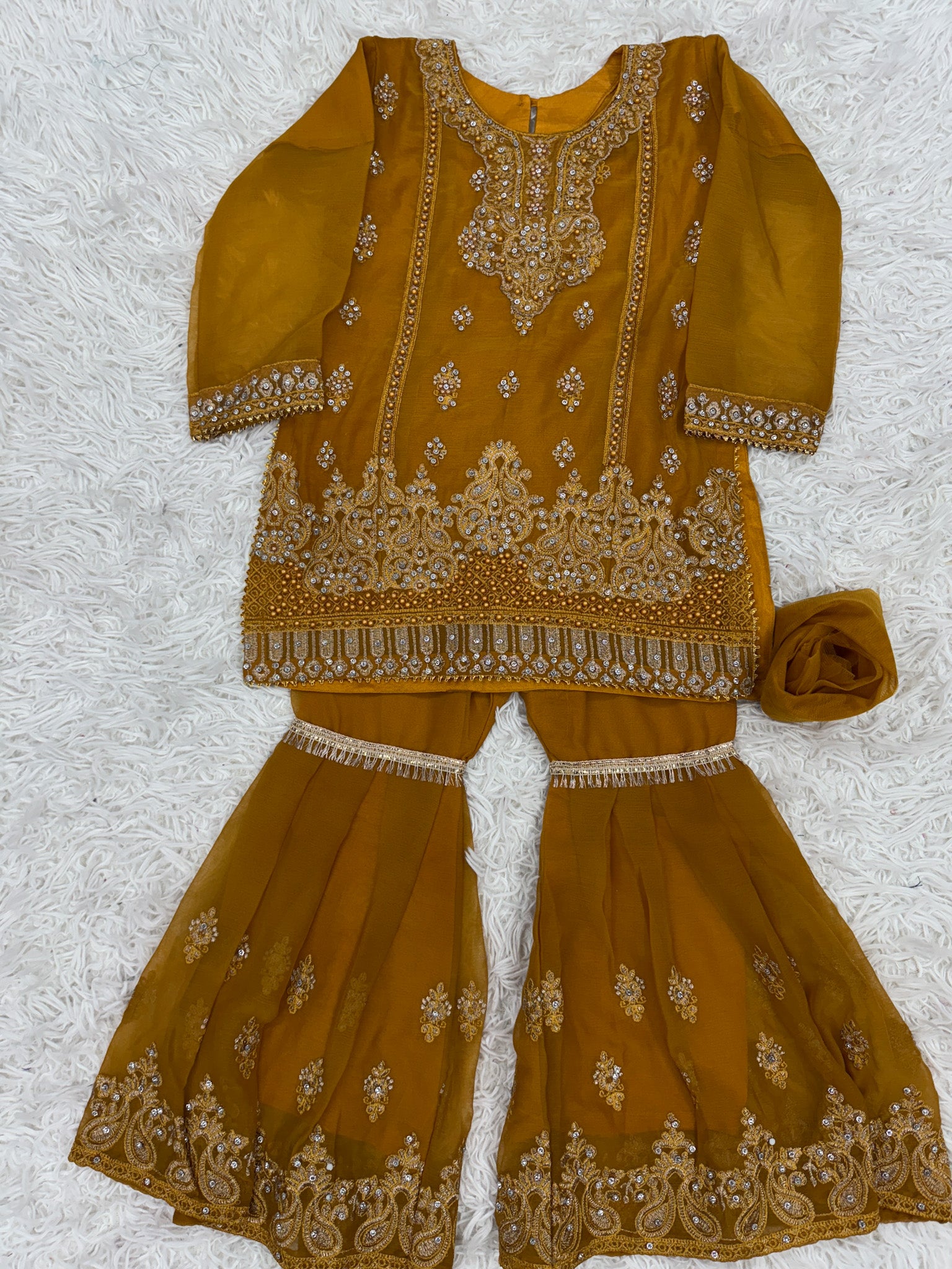 Beautiful Mustard Gharara 3-Piece for Girls