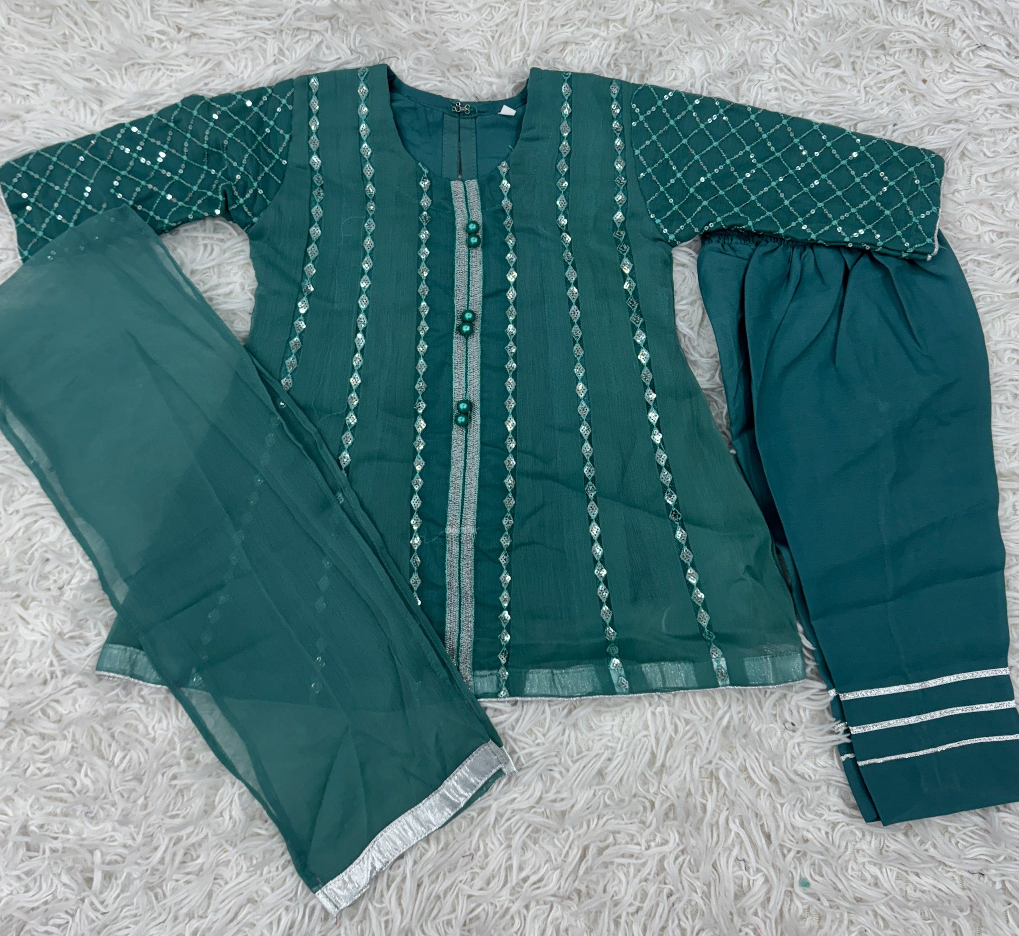 Girls 3-Piece A-Line Style Sheer Embroidered Outfit – Formal Wear