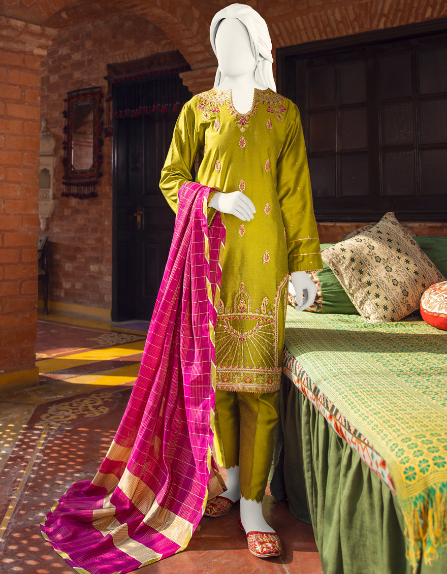 Junaid Jamshed Original Green Cotton 3 Piece Outfit