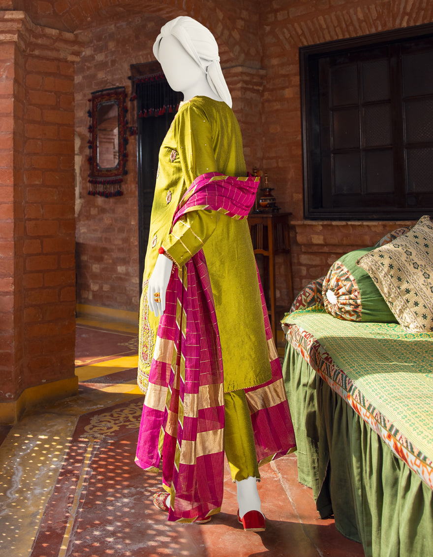 Junaid Jamshed Original Green Cotton 3 Piece Outfit