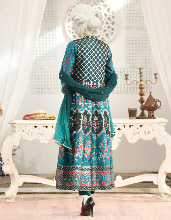 J. Elegant Jacquard 3-Piece Long Dress – Embroidered Design with Dupatta & Trouser