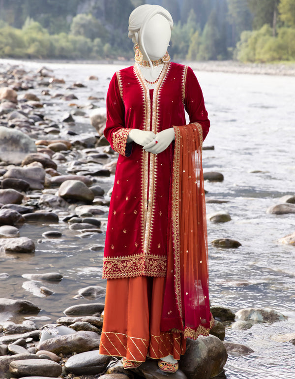 J. Original RED VELVET 3PC STITCHED – EMBROIDERED