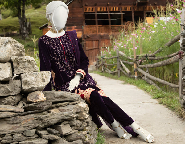 J. PURPLE VELVET 3PC STITCHED