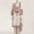 J. Off White Khaddar Printed 3 Piece Stitched Suit | Mill Print Long Kameez & Azaar Trouser