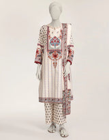 J. Off White Khaddar Printed 3 Piece Stitched Suit | Mill Print Long Kameez & Azaar Trouser