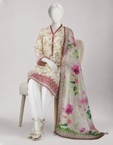 J. White Dobby Embroidered 3-Piece Stitched Suit with Shalwar