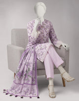 J. Multicolor Dobby Embroidered Printed 3-Piece Suit with Poly Silk Dupatta