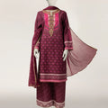 J. Maroon Cotton Silk Embroidered 3-Piece Stitched Suit with Chiffon Dupatta
