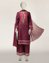 J. Maroon Cotton Silk Embroidered 3-Piece Stitched Suit with Chiffon Dupatta