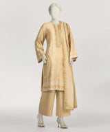 J. Beige Cotton Silk Embroidered 3 Piece Stitched Suit