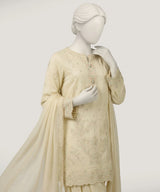 J. Yellow Lawn Embroidered 3-Piece Stitched Suit with Shalwar