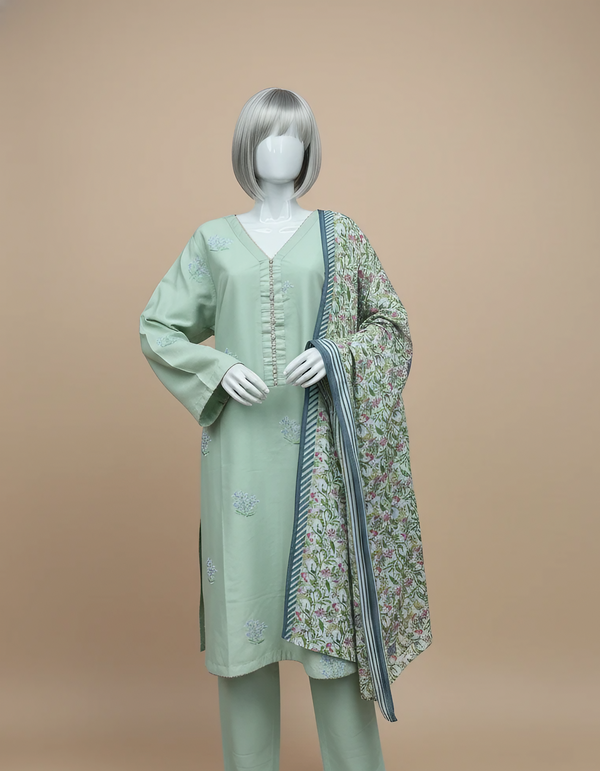 Embroidered Cotton 3 Piece X-Large Suit | Stitched by Maryam Qasim Boutique