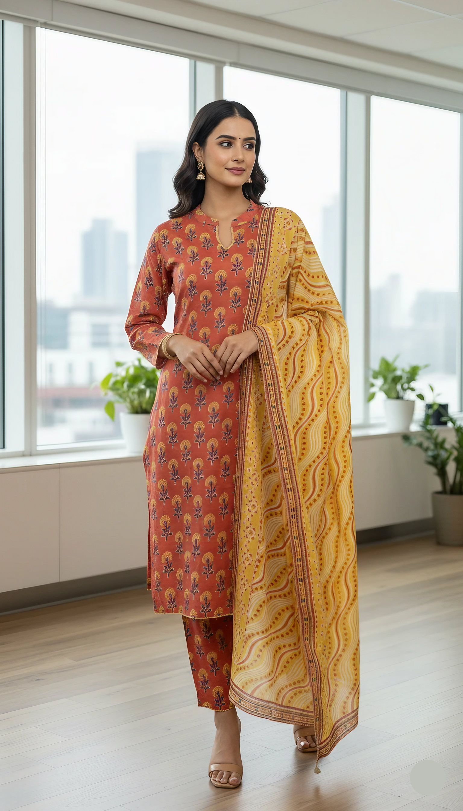 3-Pcs Women’s Lawn Printed Suit Summer Outfit with Lace Stitching